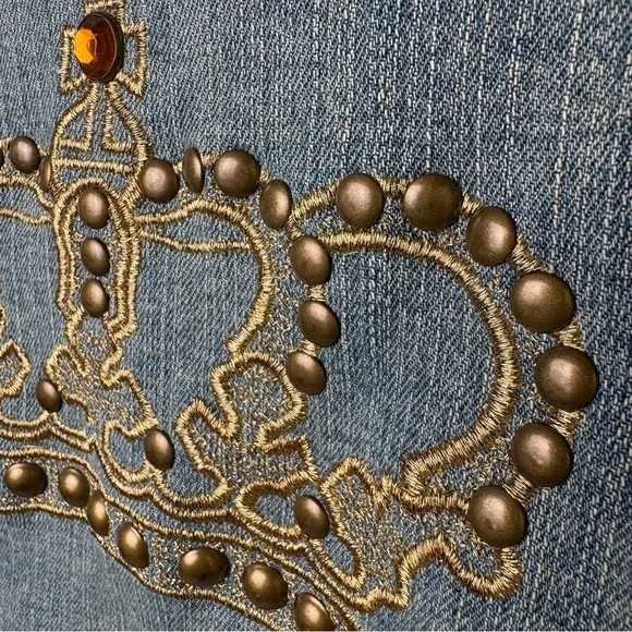INC Vintage Y2K Embroidered Crown Rhinestone Jean Jacket Denim Jacket M - Picture 5 of 12